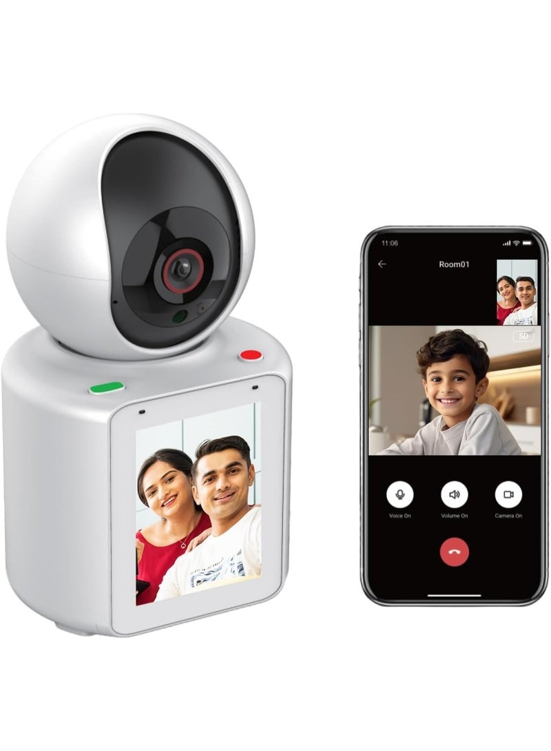 كاميرا ذكية لإجراء مكالمات الفيديو مزودة بشاشة مدمجة وصوت ثنائي الاتجاه - رؤية كاملة الوضوح بزاوية 360 درجة، وكشف الحركة والأشخاص، ورؤية ليلية، وتنبيهات عبر التطبيق، مثالية للاستخدام الداخلي والخارجي - Image 1